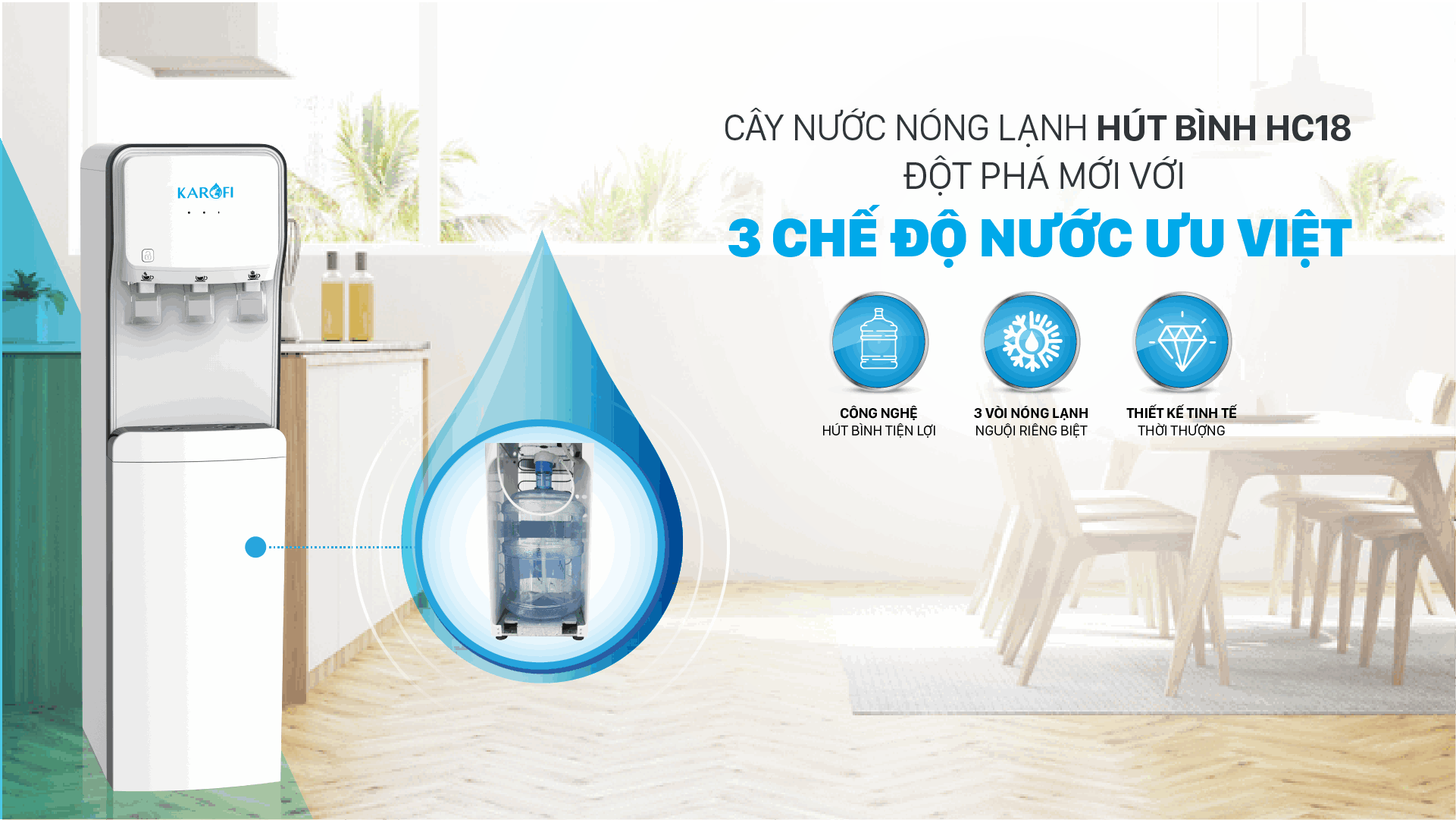 Cây nước nóng lạnh hút bình Karofi HC18